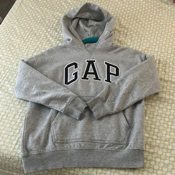 Teen girls size 10 grey gap sweatshirt hoodie with navy writing